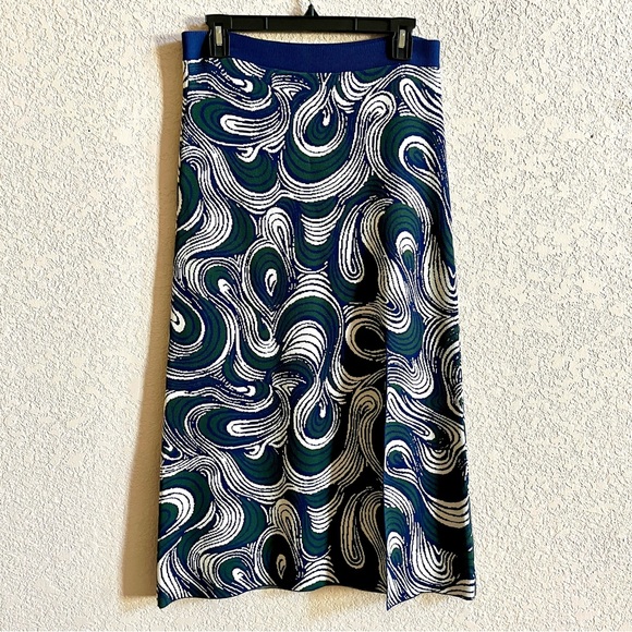 CINQ À SEPT Fernanda Midi Skirt Womens Size M Green Blue...